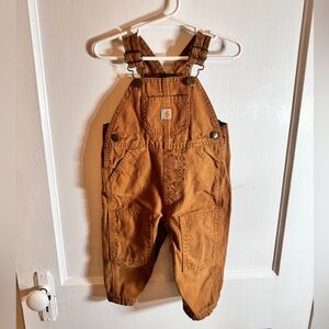 Carhartt Infant Overalls Size 12 M Brown Bib Canvas Flannel Lined Double Knee